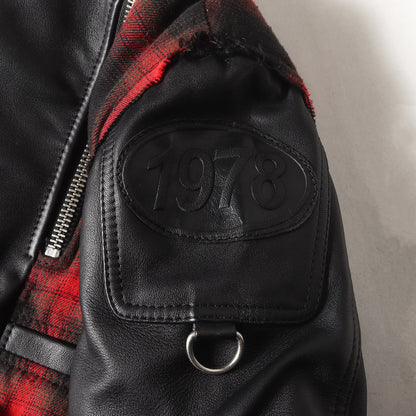 再構築 スウェットフード レザー ライダース ジャケット (L-NORMAN)
