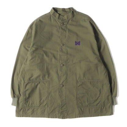ワンポイント パピヨン 刺繍 マオカラー シャツ (S.C. ARMY SHIRT NS182)