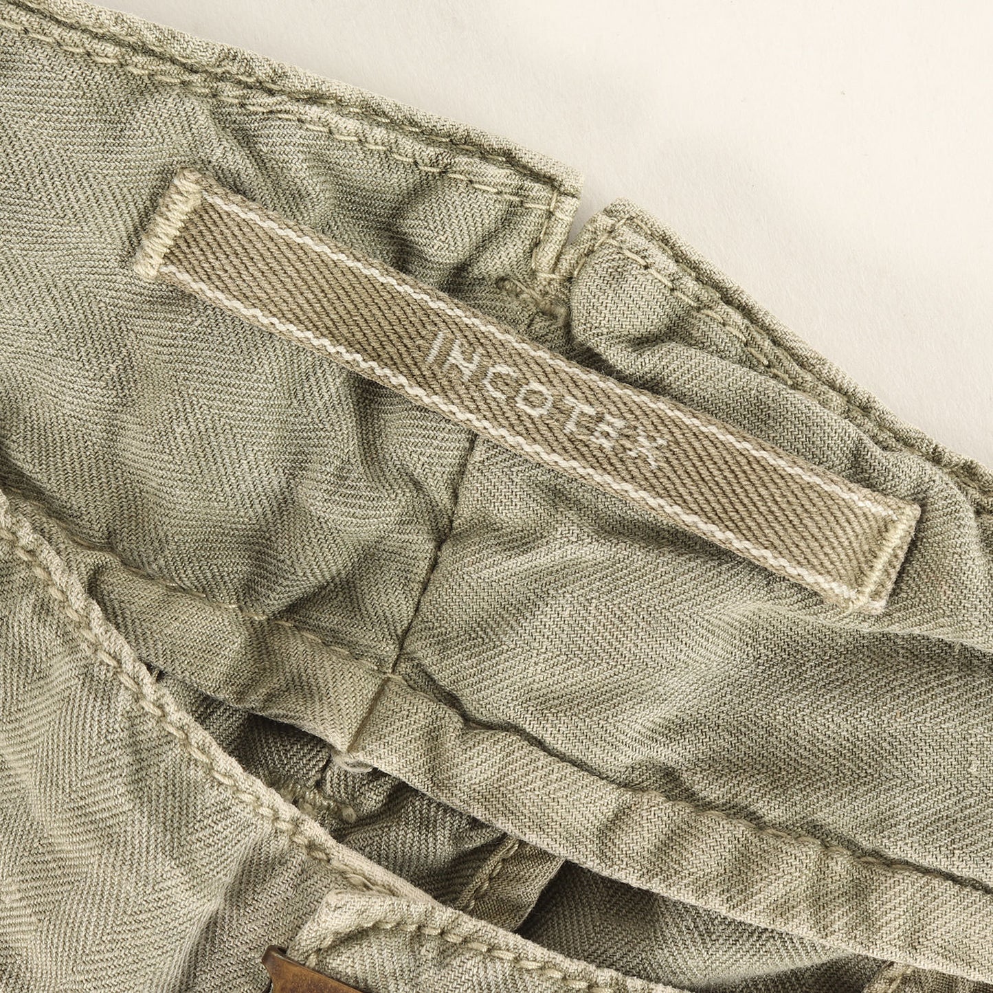 サイドライン リネン混 ヘリンボーン スラックス パンツ (10A135 90830) / TAPEPED FIT