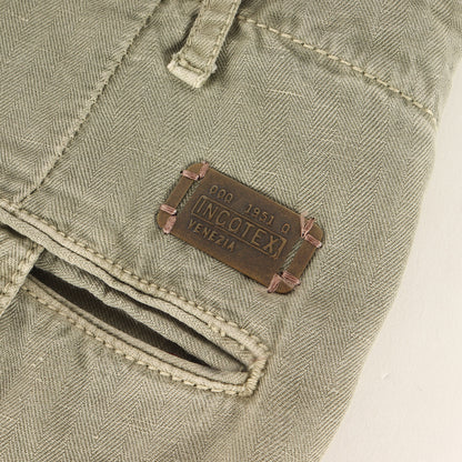 サイドライン リネン混 ヘリンボーン スラックス パンツ (10A135 90830) / TAPEPED FIT