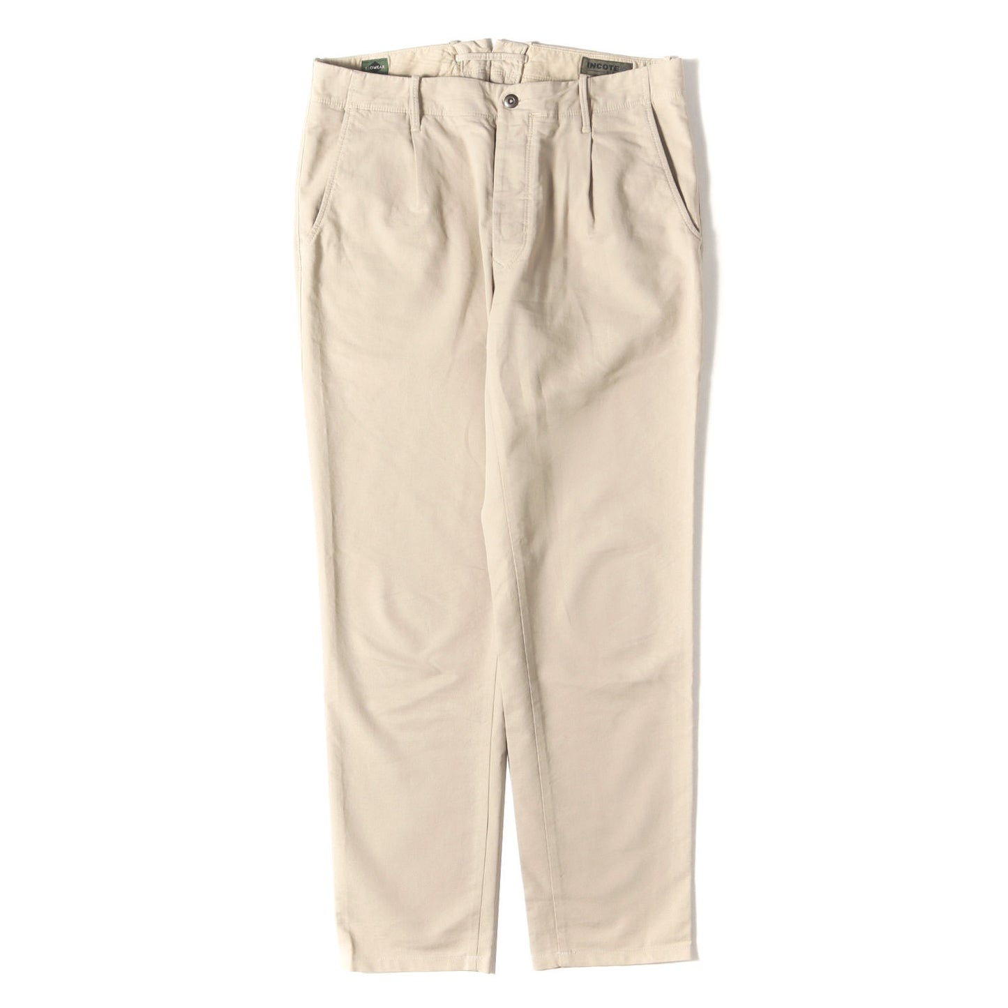 近年モデル ワンタック ガーメントダイ ストレッチ サマーサテン テーパード スラックス パンツ (10X174 90871) / TAPERED FIT