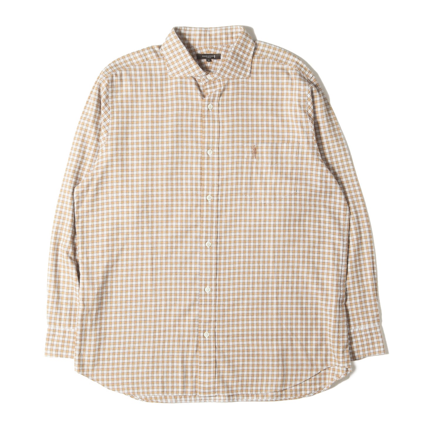 ワンポイント 刺繍 ハウスチェック カッタウェイカラー フランネル ドレス シャツ (G1M85-234-42) / MADE IN JAPAN