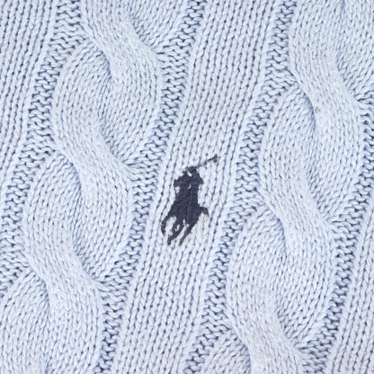 ワンポイント ポニー 刺繍 ケーブル コットンニット セーター