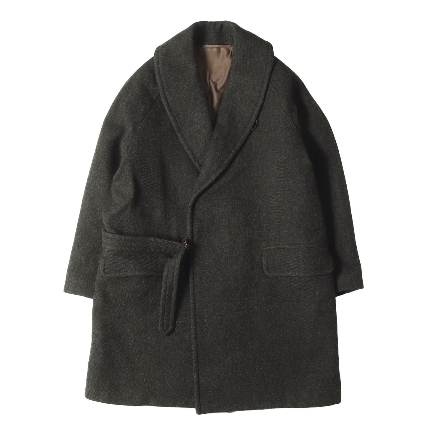 ショールカラー ベルテッド ラップコート (WOOL SHAWL COLLAR COAT Q03-04009) ※袖口裏地変色