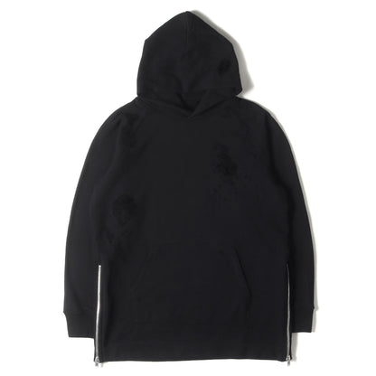 クラッシュ ダメージ加工 スウェット ロング パーカー (LONG HOODED P/O RC9-C-003)