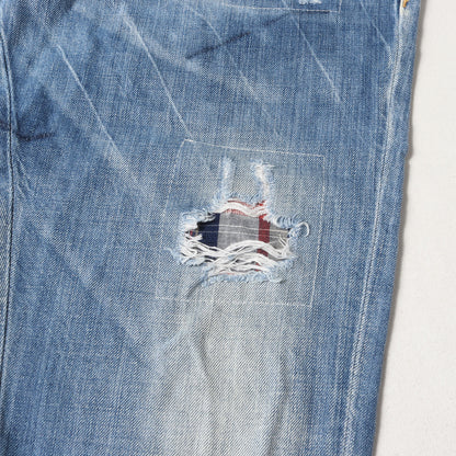 ヴィンテージ加工 チェックネルリペア スリム デニム パンツ (Cool Guy Jean S74LB0357 S30309)