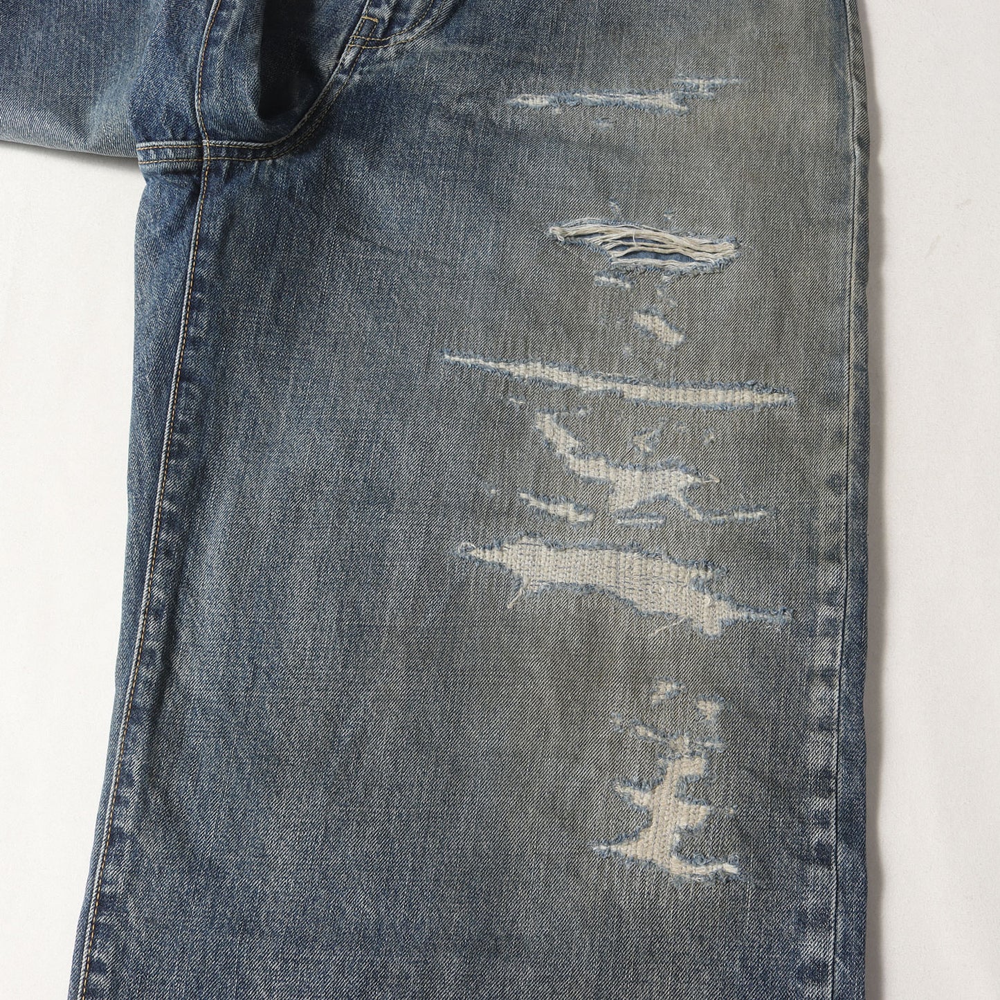 23SS ヴィンテージ クラッシュリペア加工 ワイド ストレート デニム パンツ (NE.Wide 5pocket USD 2308-1001)