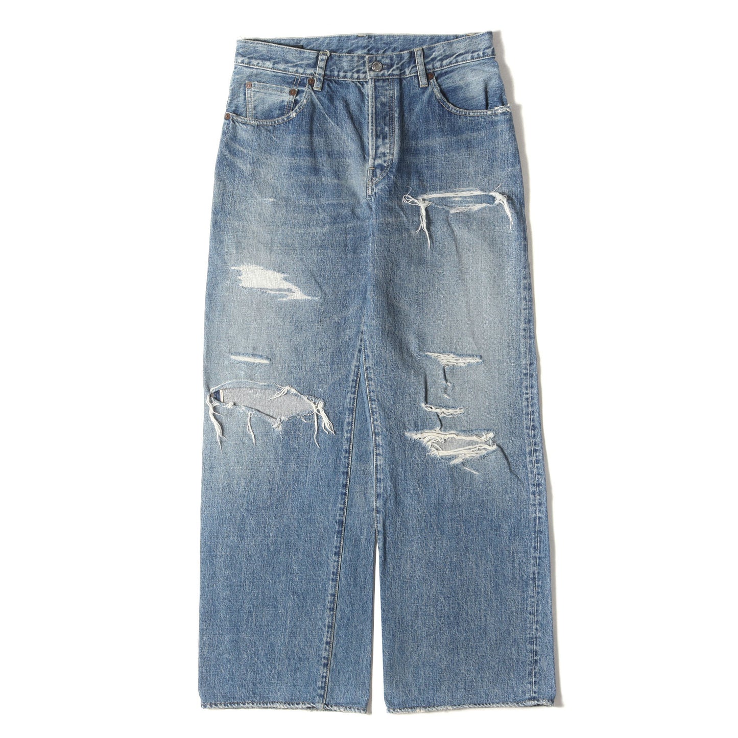 23SS ヴィンテージ加工 ワイド ストレート セルビッジ デニム パンツ (W.Straight 5pocket USS 2308-1003)