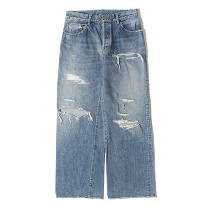 23SS ヴィンテージ加工 ワイド ストレート セルビッジ デニム パンツ (W.Straight 5pocket USS 2308-1003)