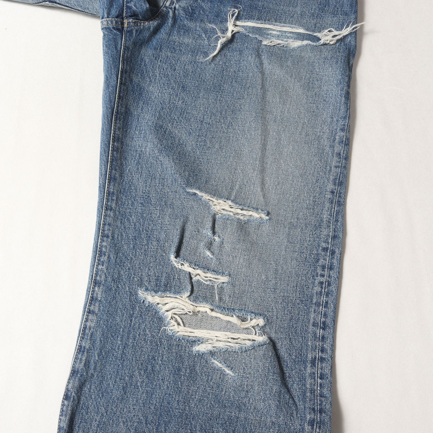 23SS ヴィンテージ加工 ワイド ストレート セルビッジ デニム パンツ (W.Straight 5pocket USS 2308-1003)