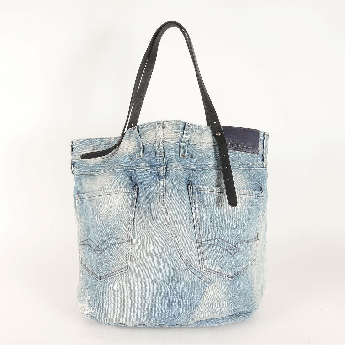 近年タグ リメイク デニム レザーショルダー トートバッグ (FW 3637.005.A0181A)