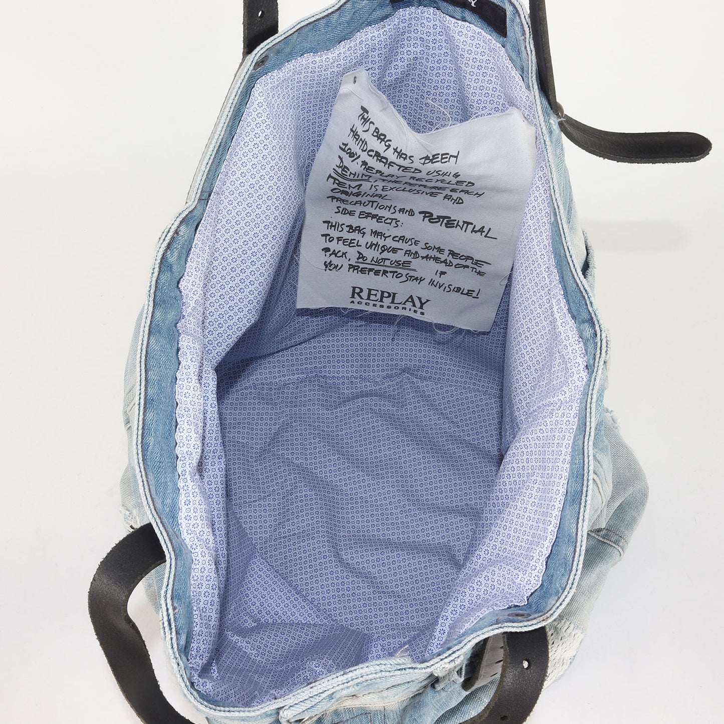 近年タグ リメイク デニム レザーショルダー トートバッグ (FW 3637.005.A0181A)