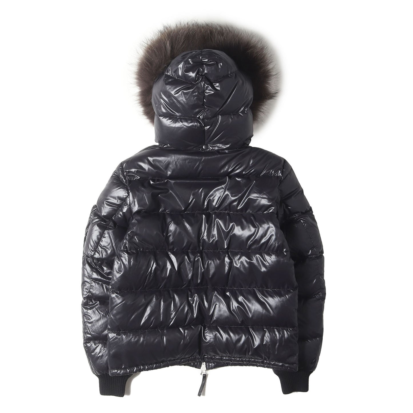 ファーフード付き ハイネック シャイニー ナイロン ダウンジャケット (ABARI)