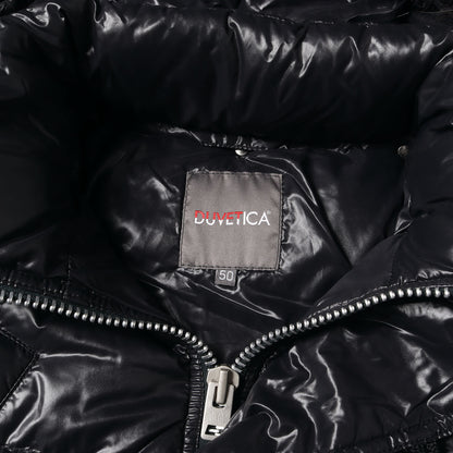 ファーフード付き ハイネック シャイニー ナイロン ダウンジャケット (ABARI)