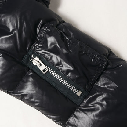 ファーフード付き ハイネック シャイニー ナイロン ダウンジャケット (ABARI)