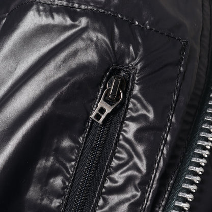 ファーフード付き ハイネック シャイニー ナイロン ダウンジャケット (ABARI)