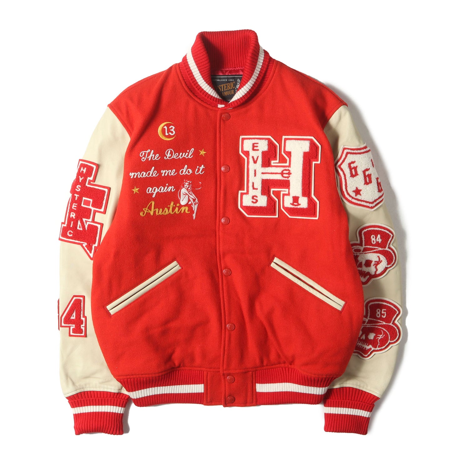 DEVIL 刺繍 レザースリーブ スタジャン (02173AB03)