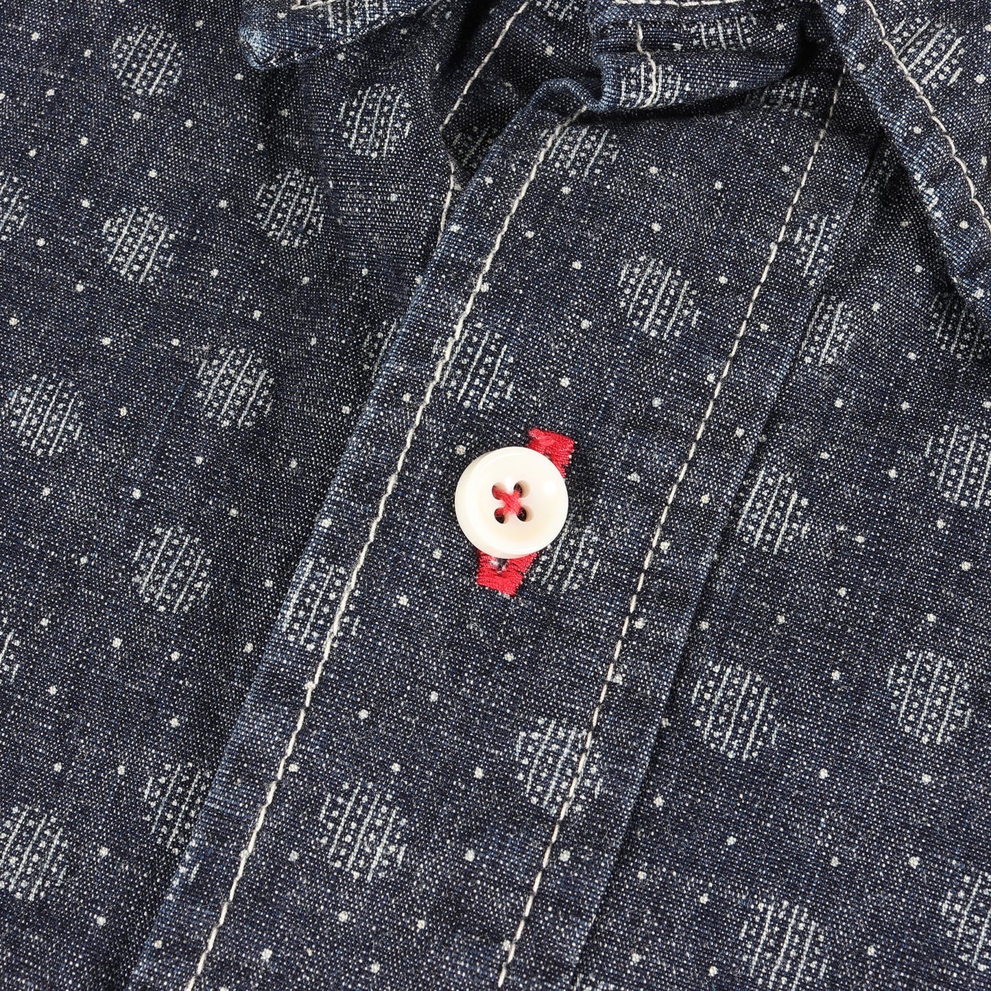 小紋柄 刺繍 ドット ダンガリー ボタンダウン シャツ (4712)