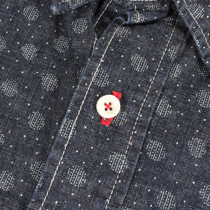 小紋柄 刺繍 ドット ダンガリー ボタンダウン シャツ (4712)