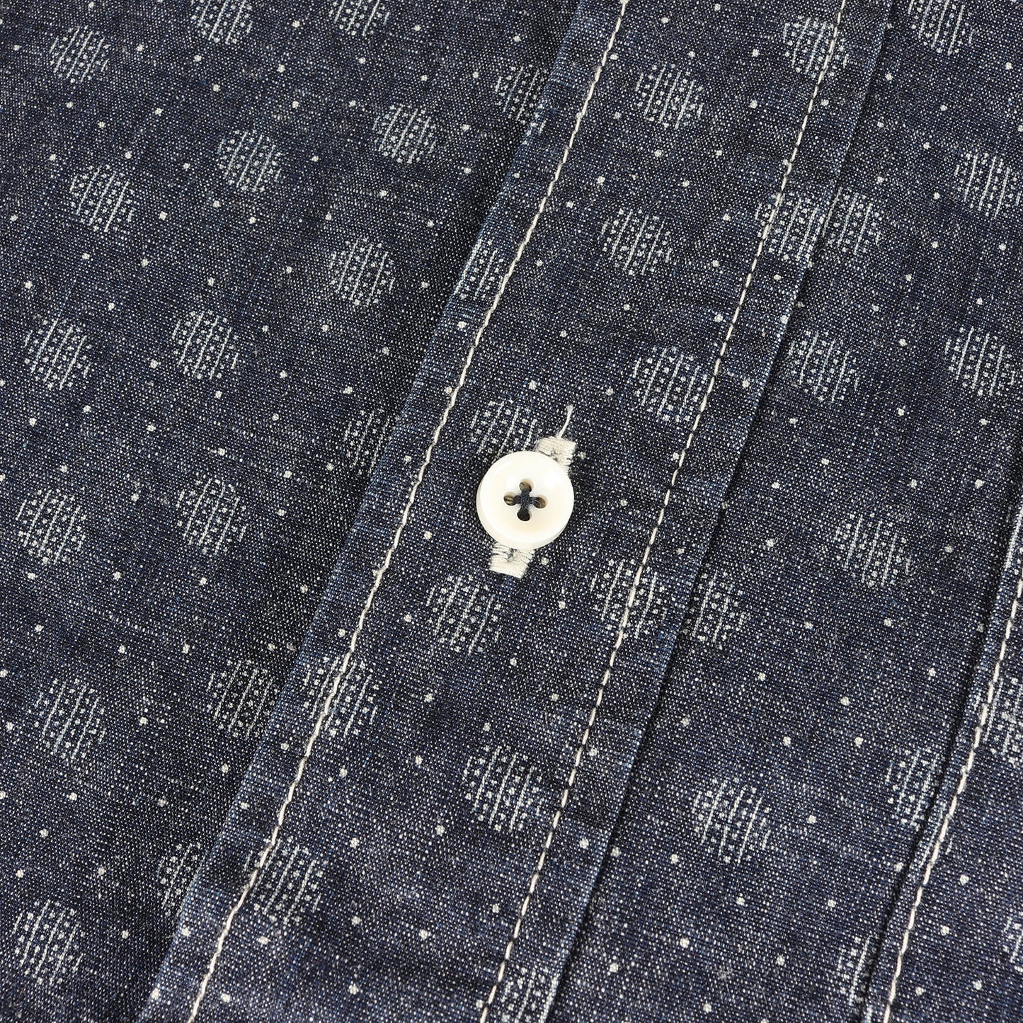 小紋柄 刺繍 ドット ダンガリー ボタンダウン シャツ (4712)