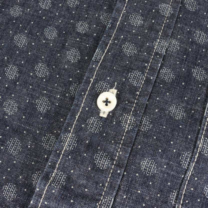 小紋柄 刺繍 ドット ダンガリー ボタンダウン シャツ (4712)