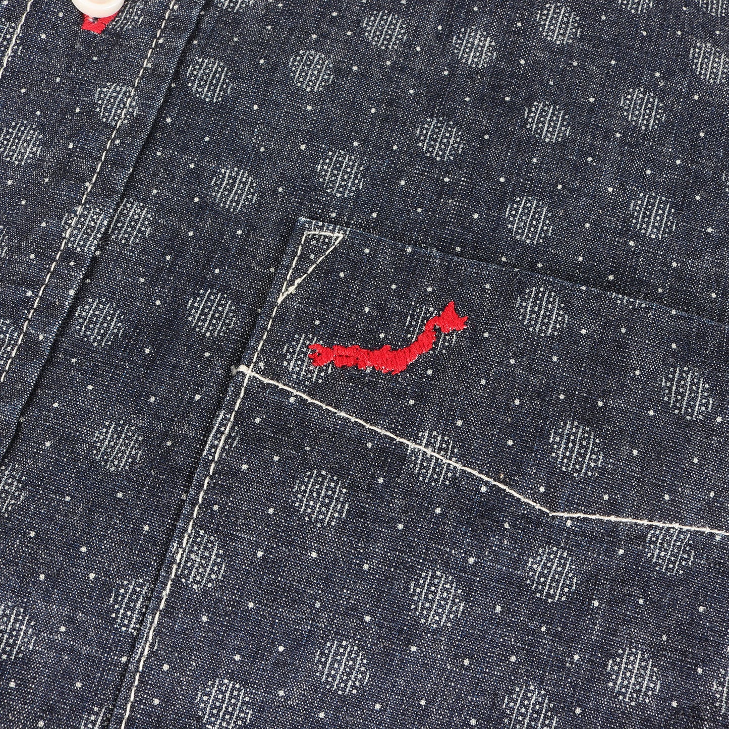 小紋柄 刺繍 ドット ダンガリー ボタンダウン シャツ (4712)