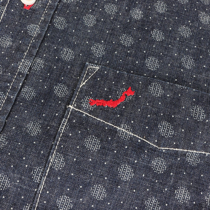 小紋柄 刺繍 ドット ダンガリー ボタンダウン シャツ (4712)