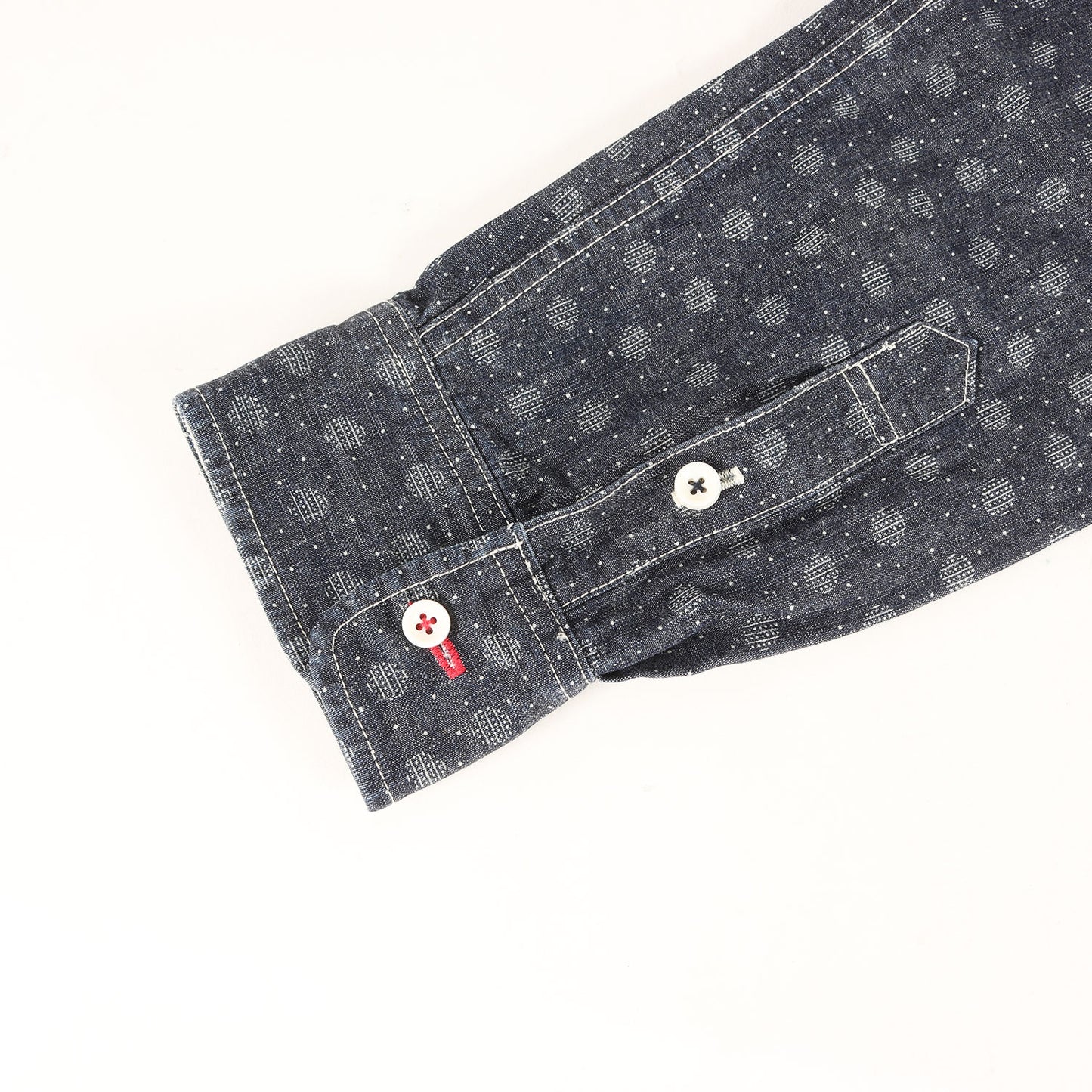 小紋柄 刺繍 ドット ダンガリー ボタンダウン シャツ (4712)