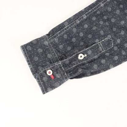 小紋柄 刺繍 ドット ダンガリー ボタンダウン シャツ (4712)