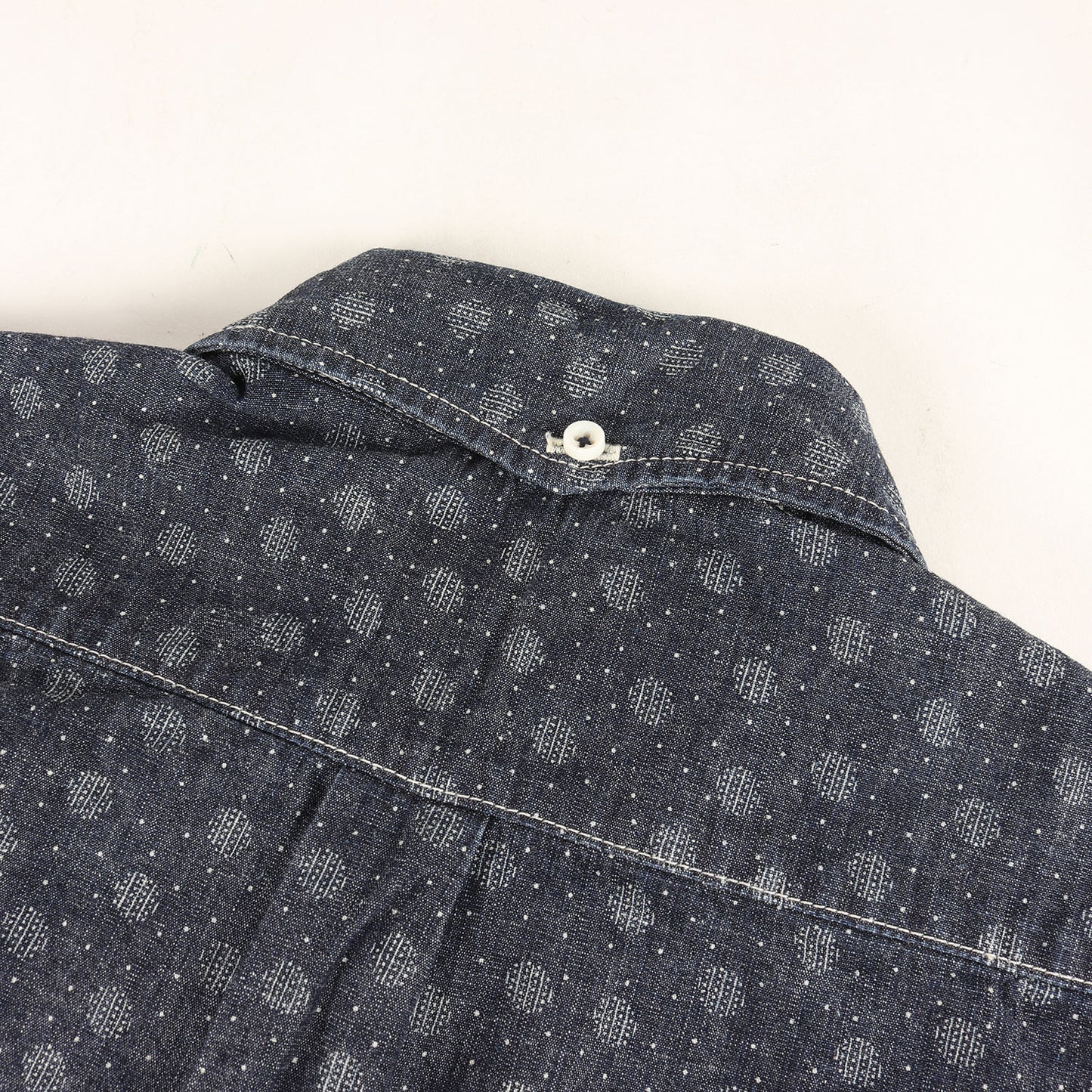 小紋柄 刺繍 ドット ダンガリー ボタンダウン シャツ (4712)