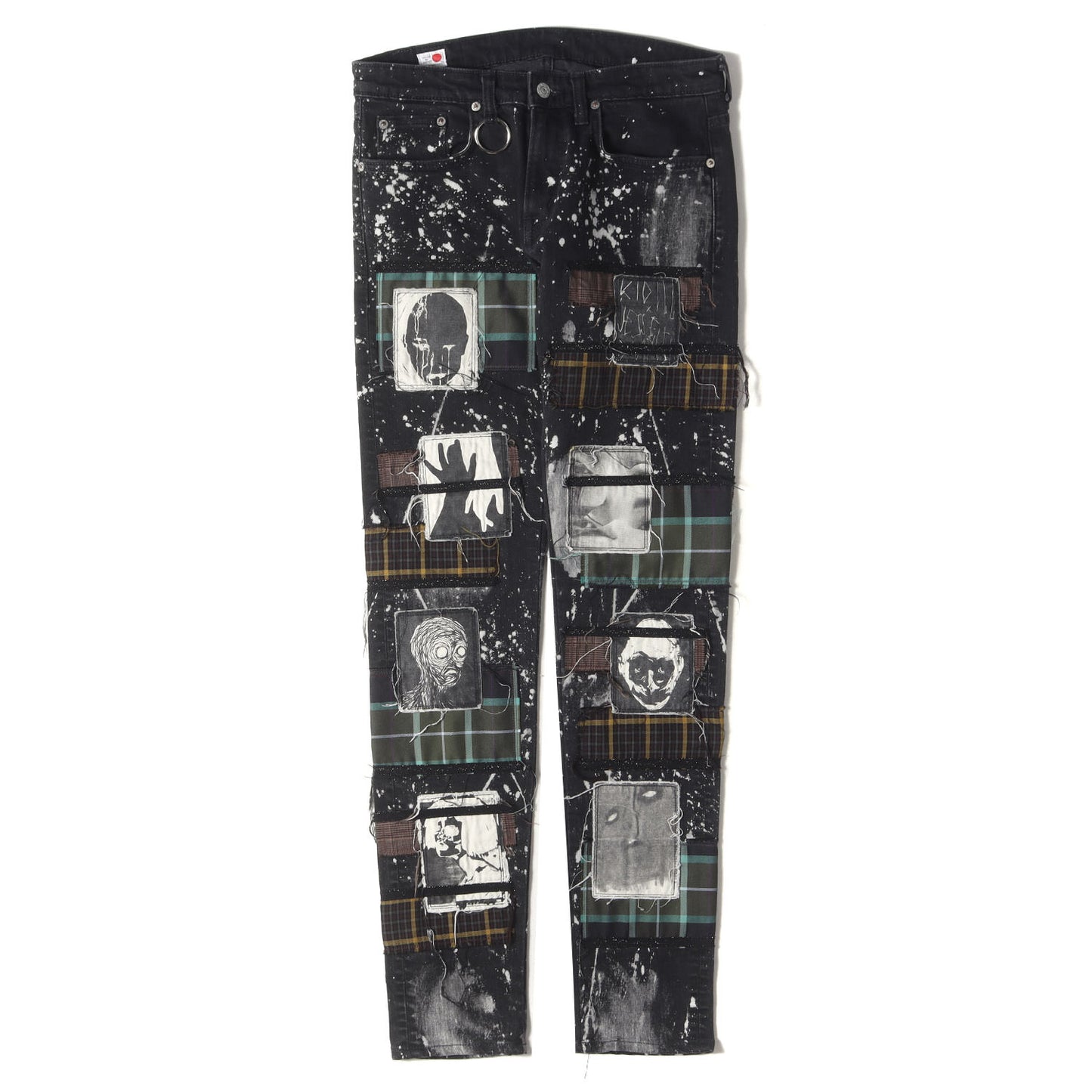 × EDWIN パッチ ストレッチ ブラックデニム スキニーパンツ (Patch Slim Tapered Pants KLED21)