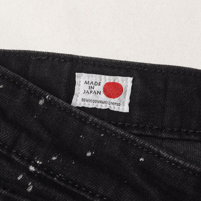 × EDWIN パッチ ストレッチ ブラックデニム スキニーパンツ (Patch Slim Tapered Pants KLED21)