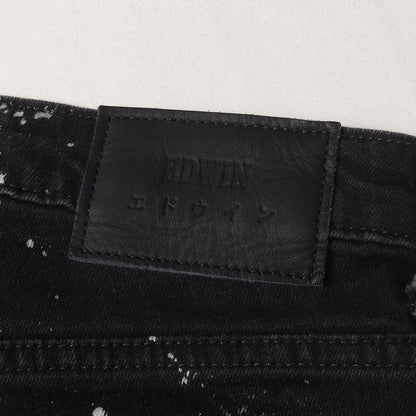 × EDWIN パッチ ストレッチ ブラックデニム スキニーパンツ (Patch Slim Tapered Pants KLED21)