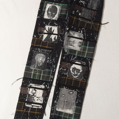 × EDWIN パッチ ストレッチ ブラックデニム スキニーパンツ (Patch Slim Tapered Pants KLED21)