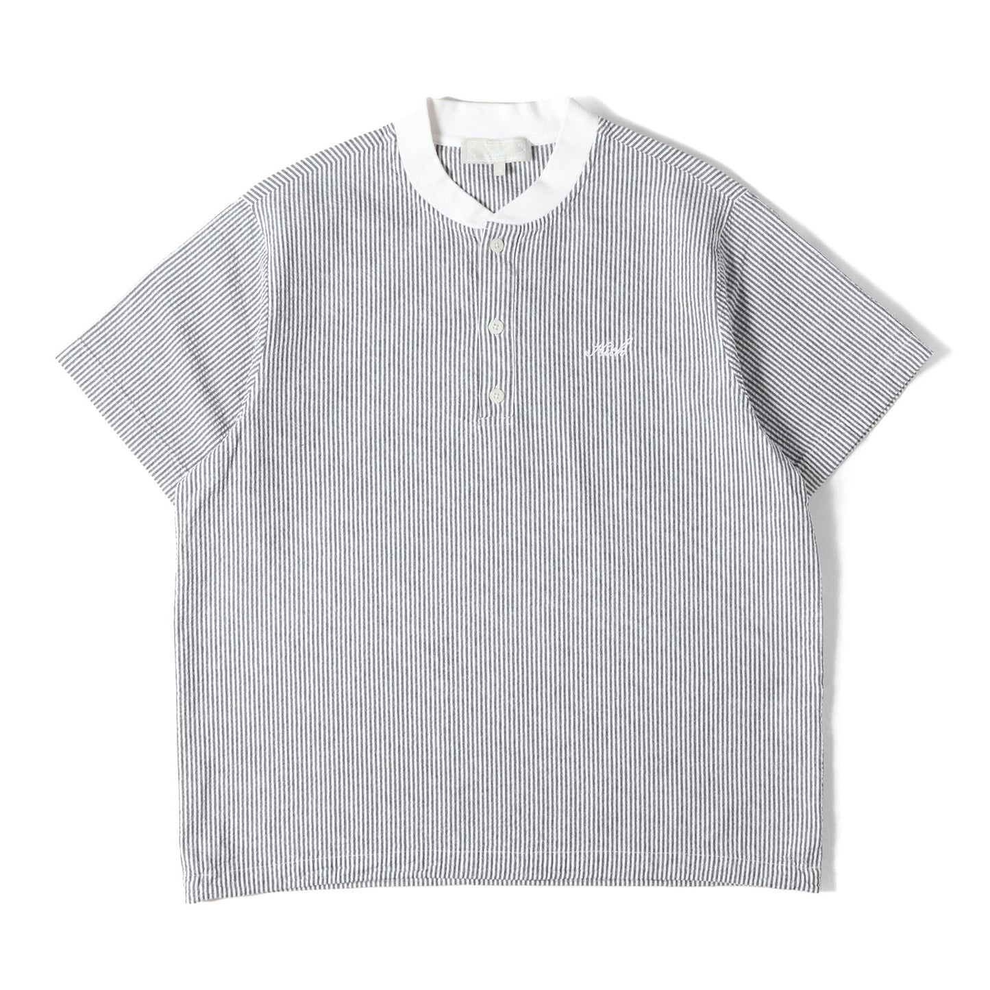 24SS ストライプ シアサッカー ヘンリーネック Tシャツ
