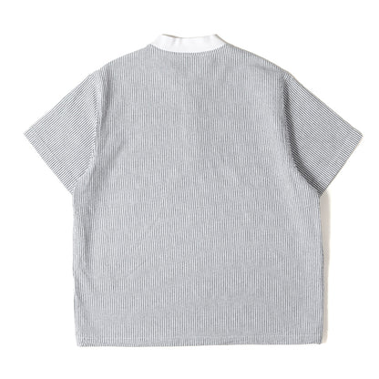 24SS ストライプ シアサッカー ヘンリーネック Tシャツ