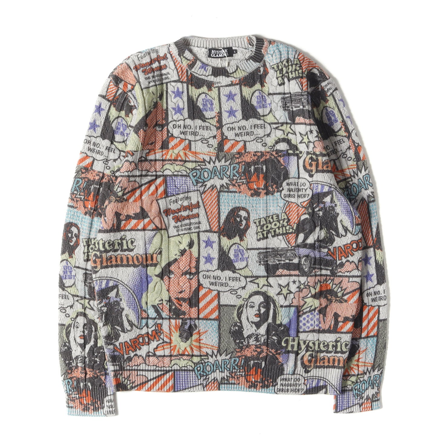 マガジンガール ロゴ 総柄 ケーブル コットンニット セーター (0263NS17)