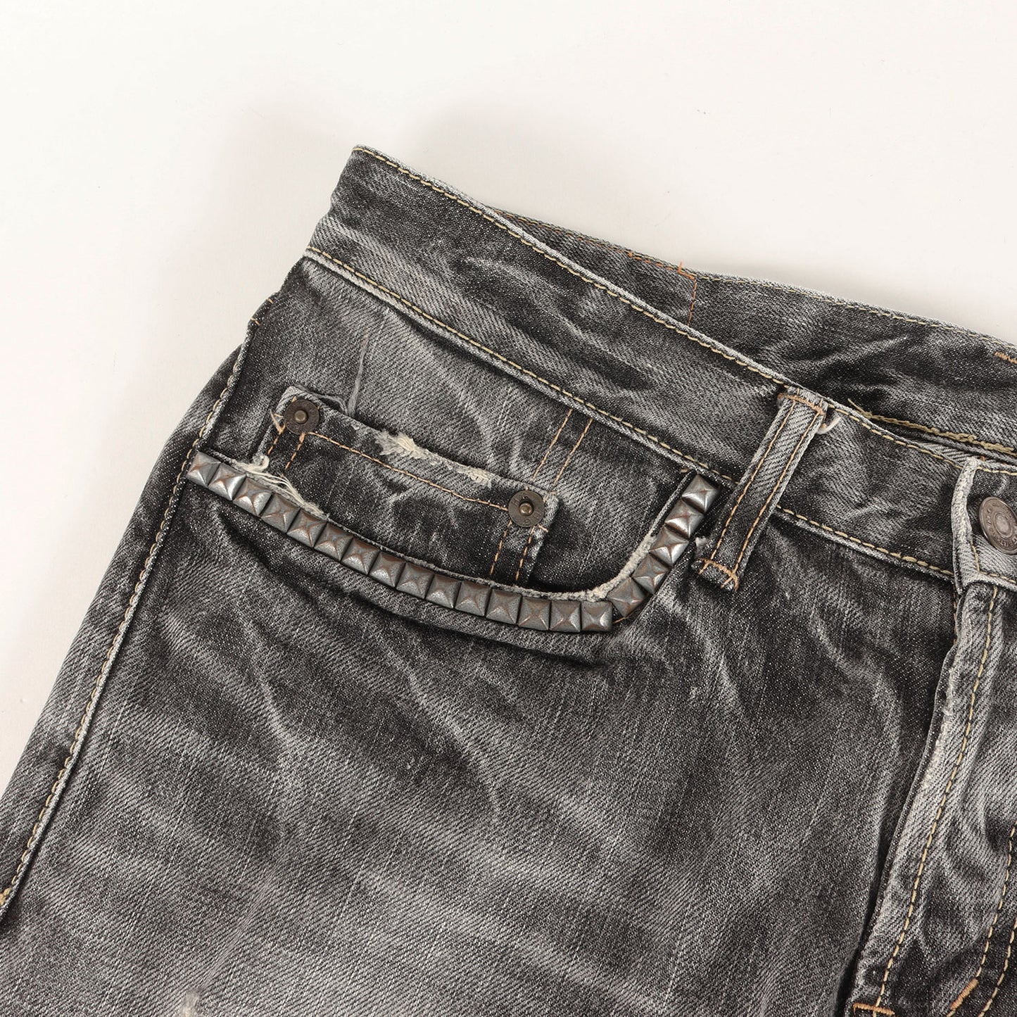 00s ダメージ加工 スリムストレート デニム パンツ