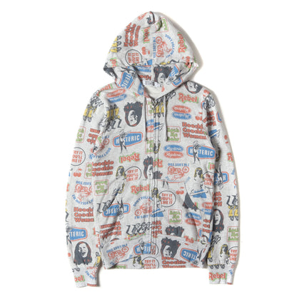 ガール ロゴ 総柄 スウェット ジップパーカー (0211CF01)