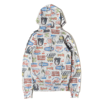 ガール ロゴ 総柄 スウェット ジップパーカー (0211CF01)