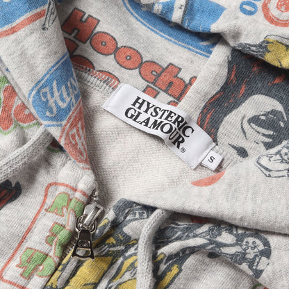 ガール ロゴ 総柄 スウェット ジップパーカー (0211CF01)