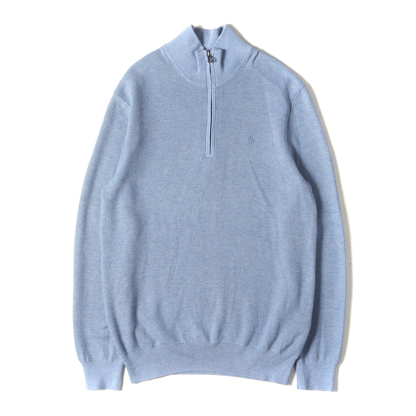 ワンポイント ポニー 刺繍 ハーフジップ ピマコットン ニット セーター