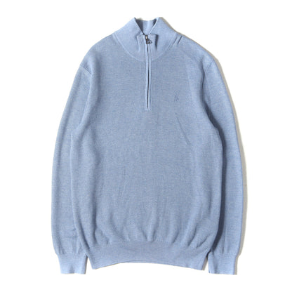 ワンポイント ポニー 刺繍 ハーフジップ ピマコットン ニット セーター