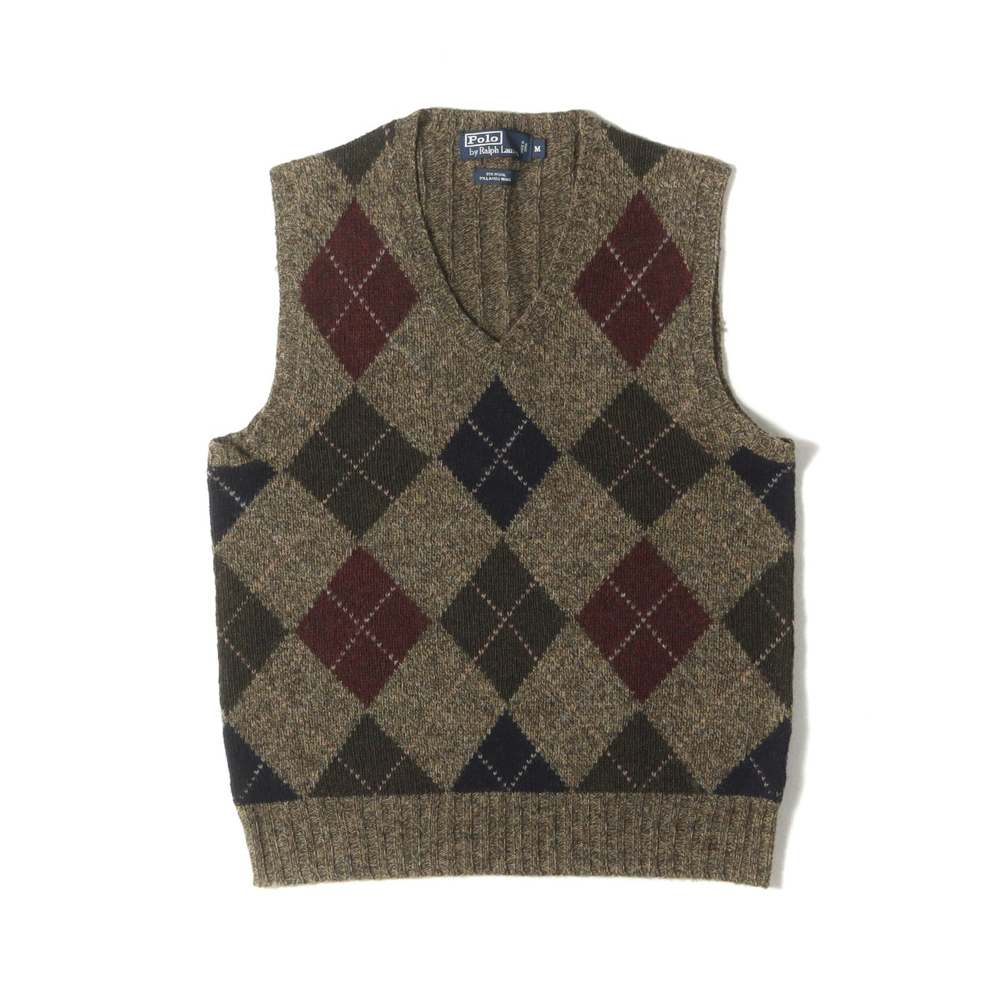 アーガイル柄 Vネック ウールニット ベスト (KR-RL-YW3533)