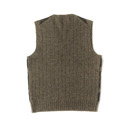 アーガイル柄 Vネック ウールニット ベスト (KR-RL-YW3533)
