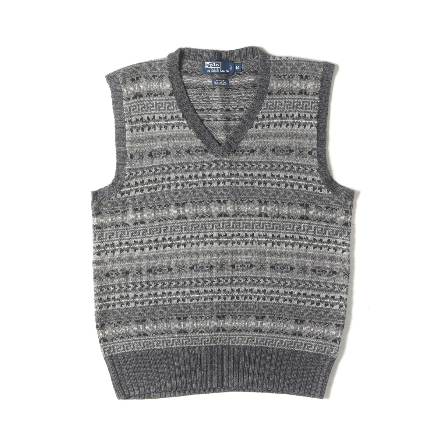 フェアアイル柄 Vネック カシミヤ混 シルク ニット ベスト(MNBLSWEM3R00036)