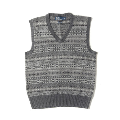 フェアアイル柄 Vネック カシミヤ混 シルク ニット ベスト(MNBLSWEM3R00036)