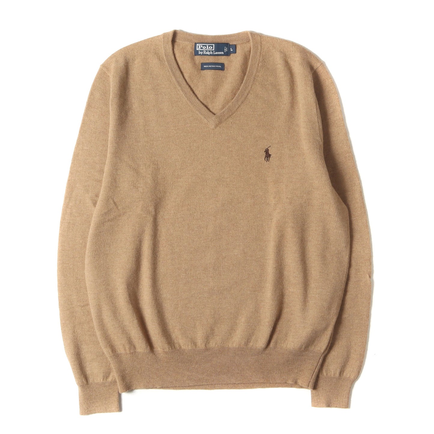 ワンポイント ポニー 刺繍 Vネック ウール ニット セーター (KR-RL-YW0310)