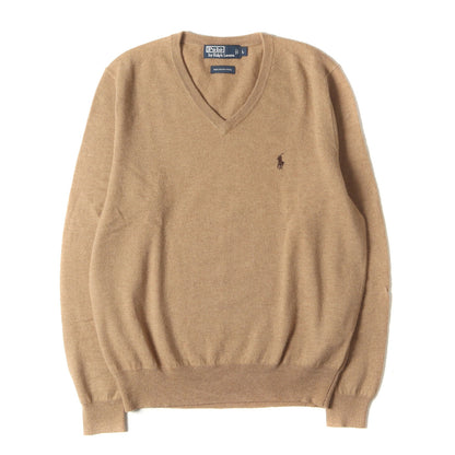 ワンポイント ポニー 刺繍 Vネック ウール ニット セーター (KR-RL-YW0310)