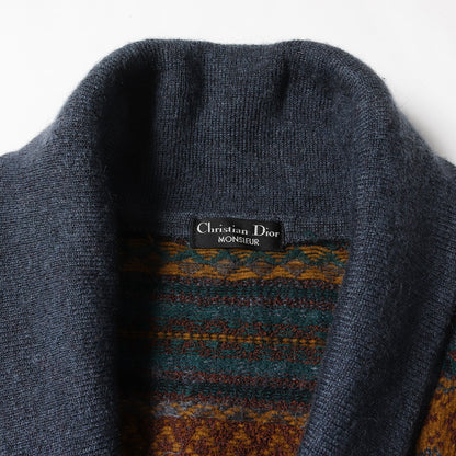 ショールカラー ジオメトリック ジャガード ニット カーディガン / MONSIEUR